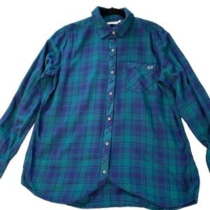 Vineyard Vines Plaid Chilmark Relaxed Button Down shirt dark green and navy 12